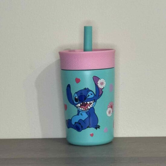 Gobelet enfant paille stitch fond turquoise